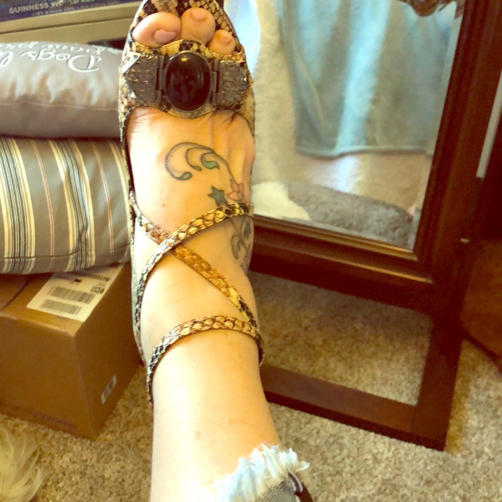 Faux snake print heels.